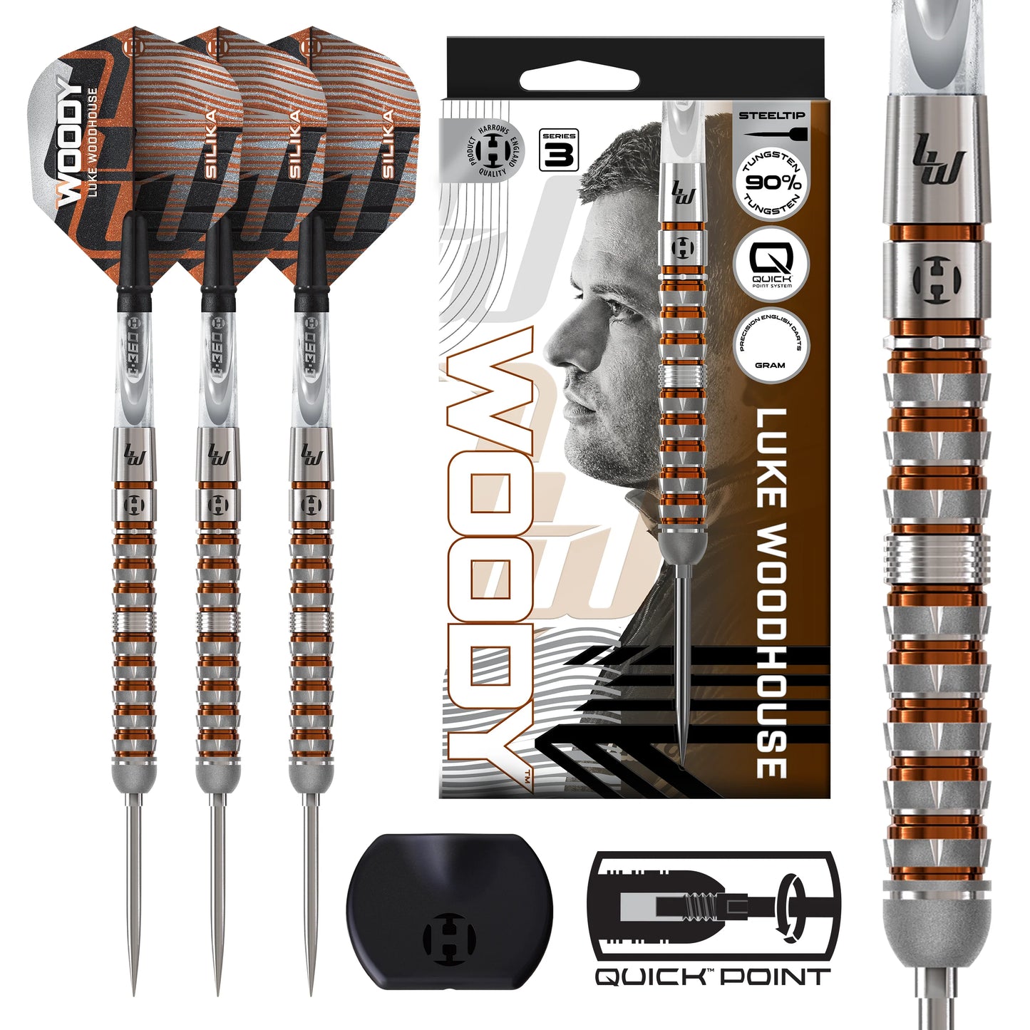 Harrows Luke Woodhouse 90% Series 3 Quick Point Steeldarts